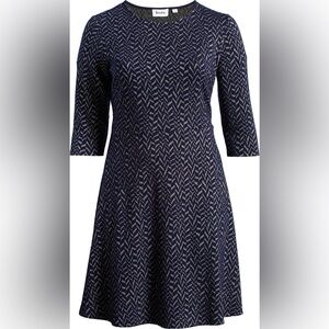 NWT Leota Katherine Knit Jacquard Herringbone Navy & Gold Dress Women 1X